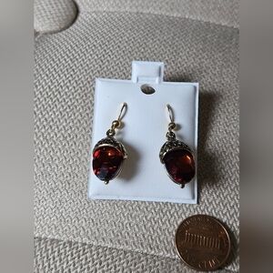 Pre-owned HOLIDAY LANE HARVEST FALL ACORN AMBER CRYSTAL EARRINGS